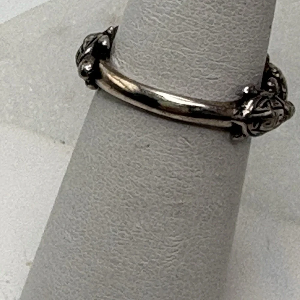 Vintage Estate Sterling Silver Sea Turtle Ring Size 5.5 Dimensional Greek Key